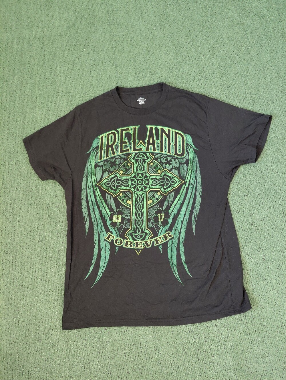 ST Patrick's Day Ireland Forever Celtic Cross Irish Black T Shirt Sz XL